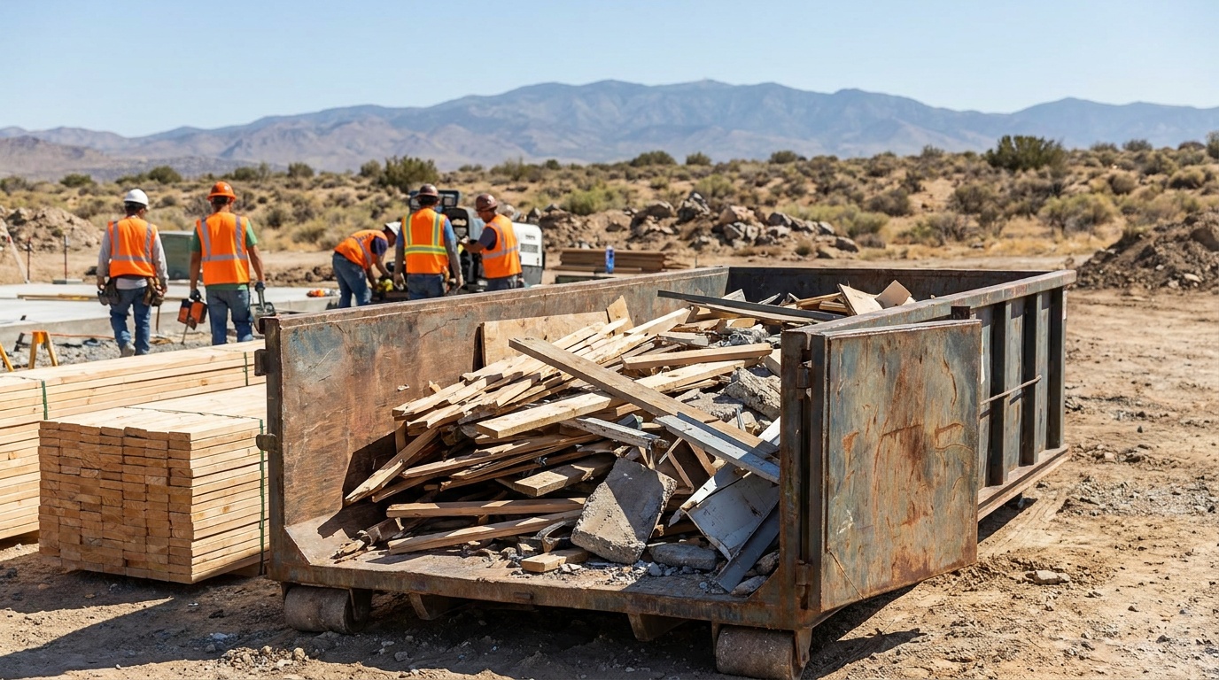 Construction dumpster at a job site in Visalia